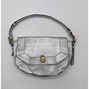 Aimee Kestenberg Rocco Metallic Silver Croco Leather Shoulder Bag With Adjustabl